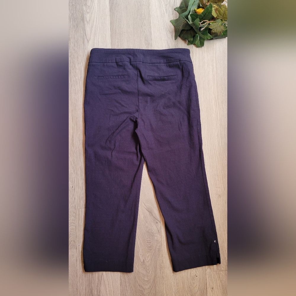 Hilary Radley Dark Navy Textured Cropped Pull-up Pants, Women's Small - Picture 13 of 14